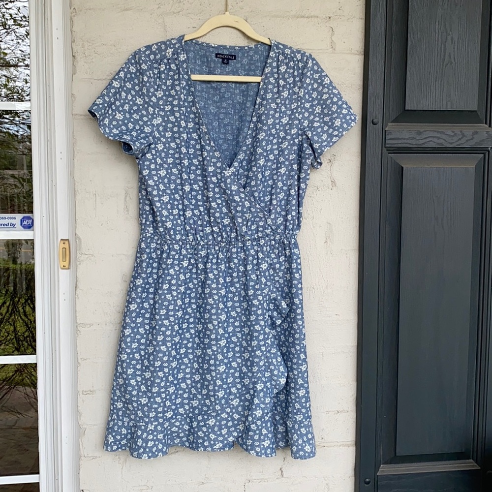 J. Crew blue floral flyaway skirt pullover dress